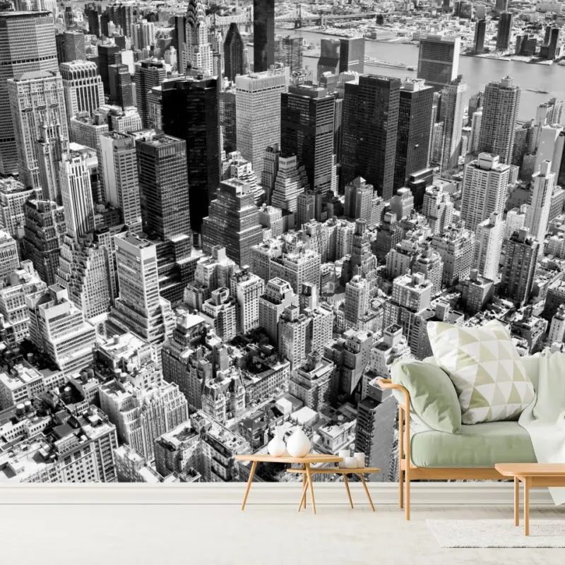 Fototapete luftaufnahme der skyline von Manhattan in schwarzweiß