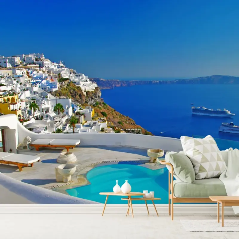 Fototapete Santorini meerblick mit pool