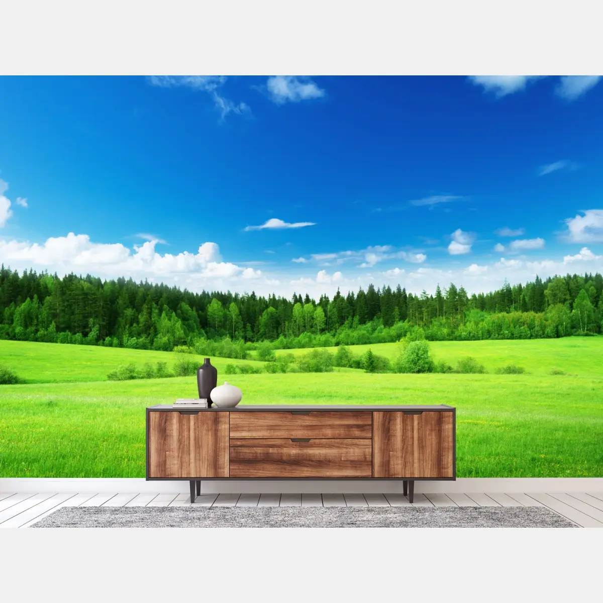 Fototapete frühlingswiese unter blauem himmel – Pixers®