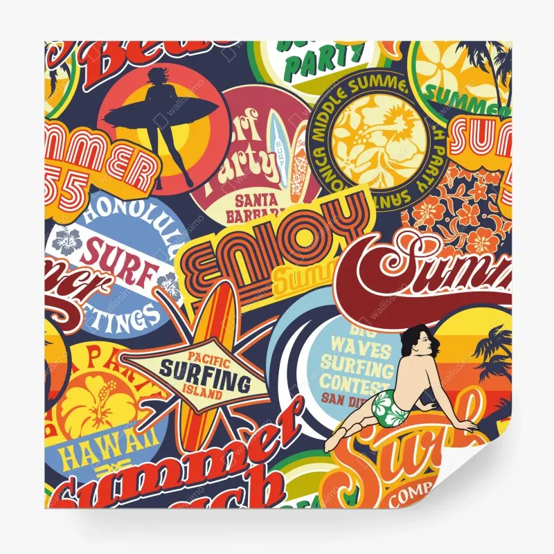 Fototapete retro surf aufkleber-collage