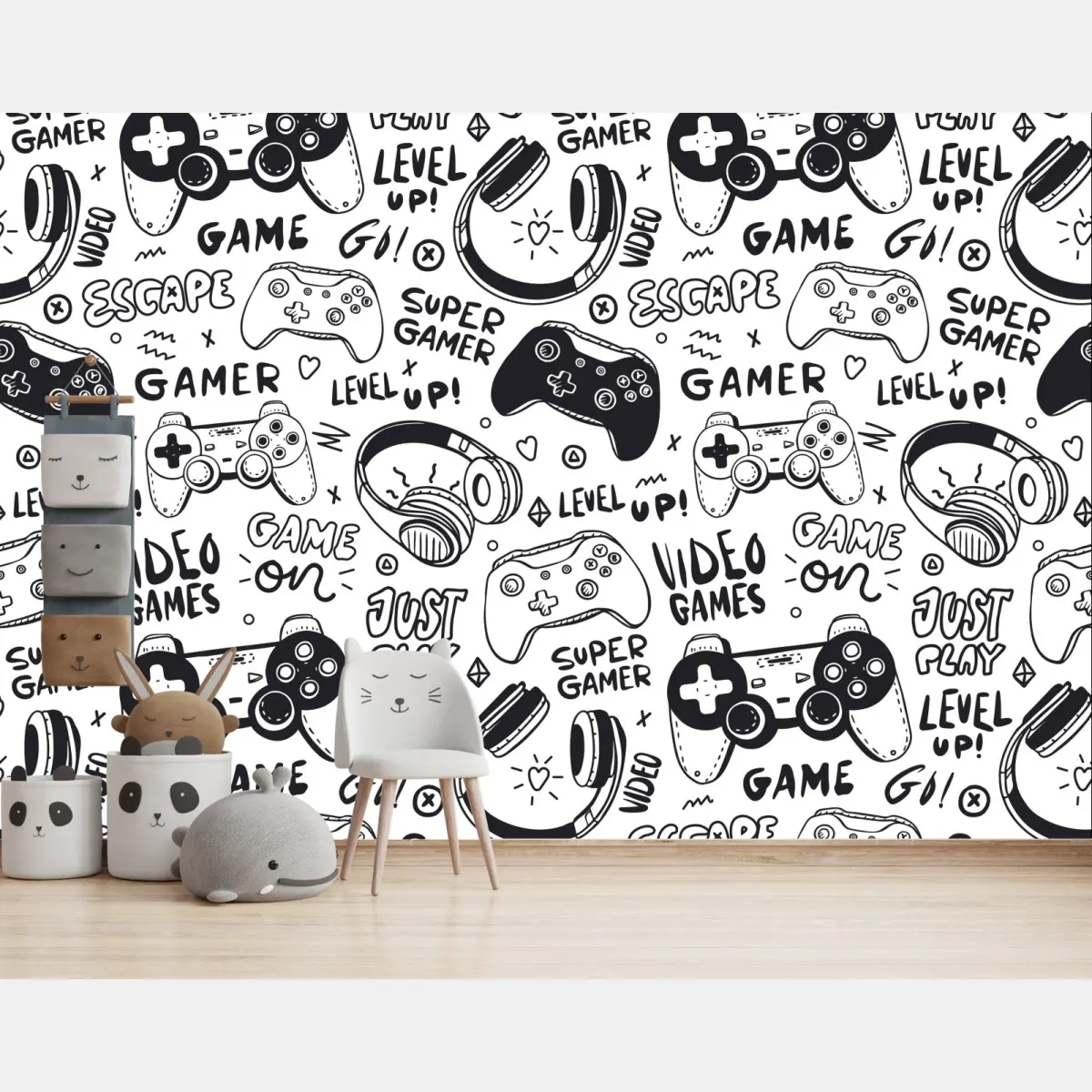 Fototapete doodle-muster mit videospiel-controllern – Pixers®