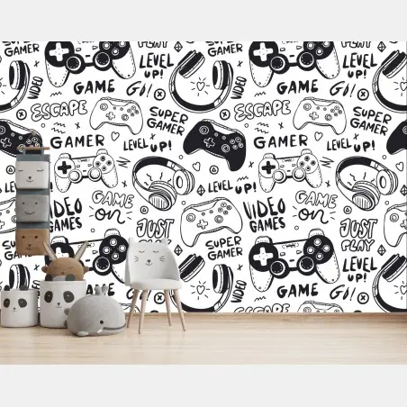 Fototapete doodle-muster mit videospiel-controllern – Pixers®