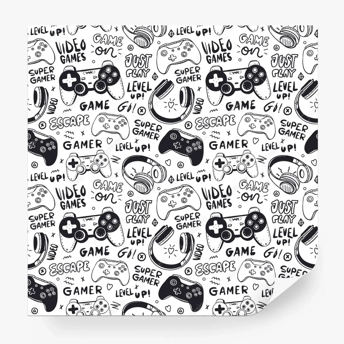 Fototapete doodle-muster mit videospiel-controllern – Pixers®