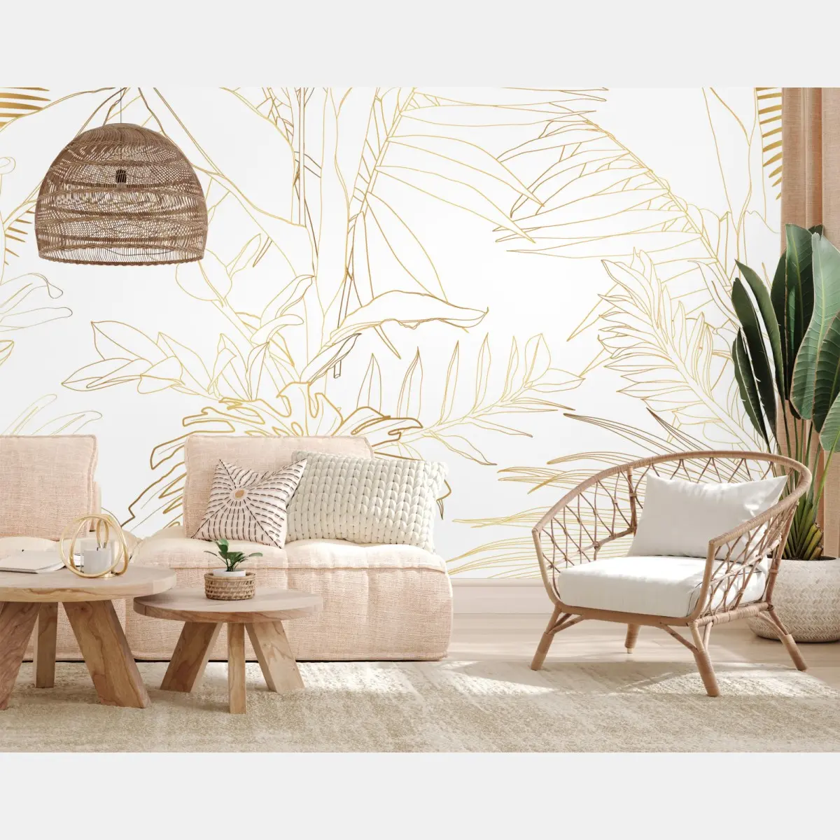 Fototapete goldene tropische blätter line art – Pixers®
