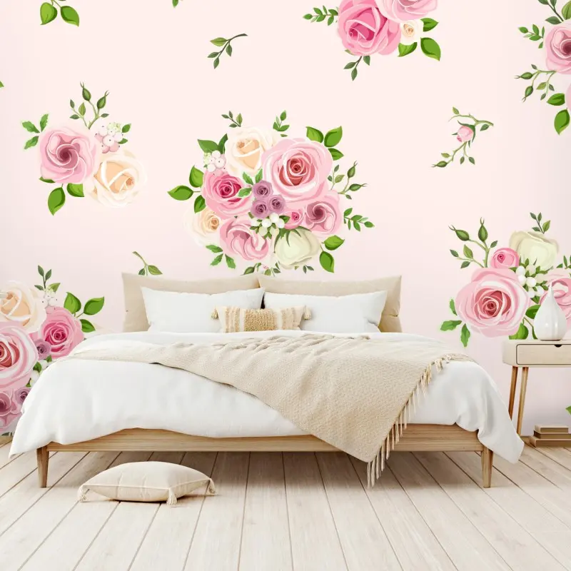Fototapete zartes rosenmuster in pastellrosa