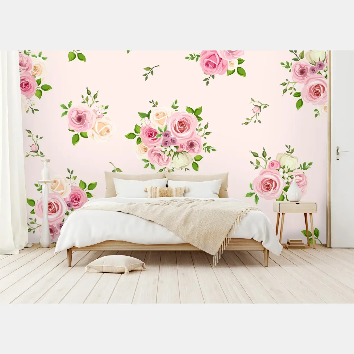Fototapete zartes rosenmuster in pastellrosa – Pixers®