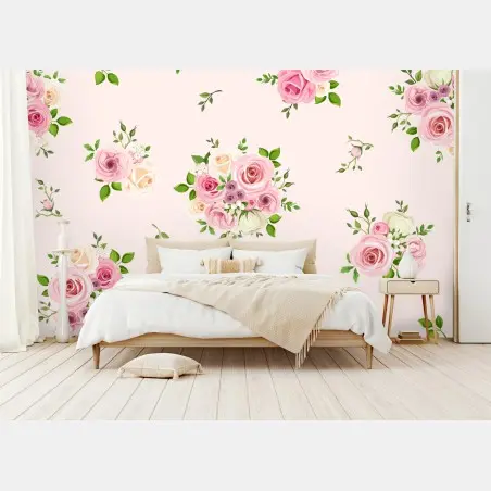 Fototapete zartes rosenmuster in pastellrosa – Pixers®
