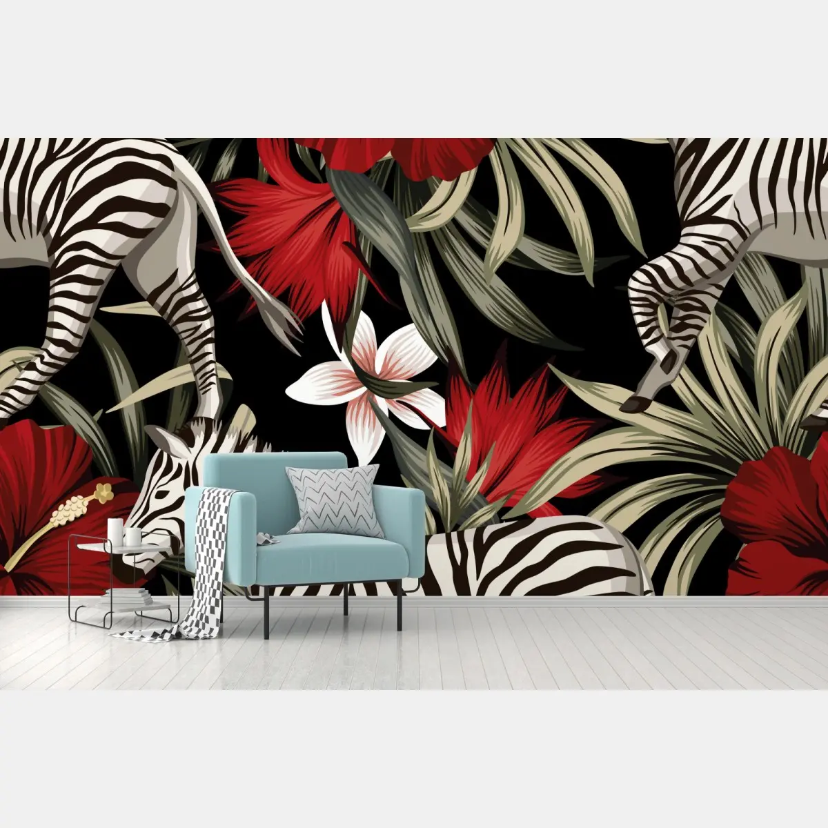 Fototapete tropisches zebra-blumenmuster – Pixers®