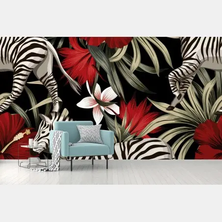 Fototapete tropisches zebra-blumenmuster – Pixers®