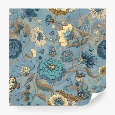 Fototapete vintage-blumenmuster in gedämpften blau- und beigetönen – Pixers®