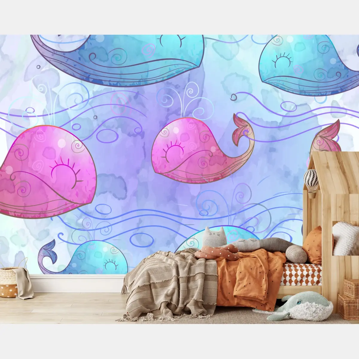 Fototapete aquarellwale im pastellmuster fürs kinderzimmer – Pixers®