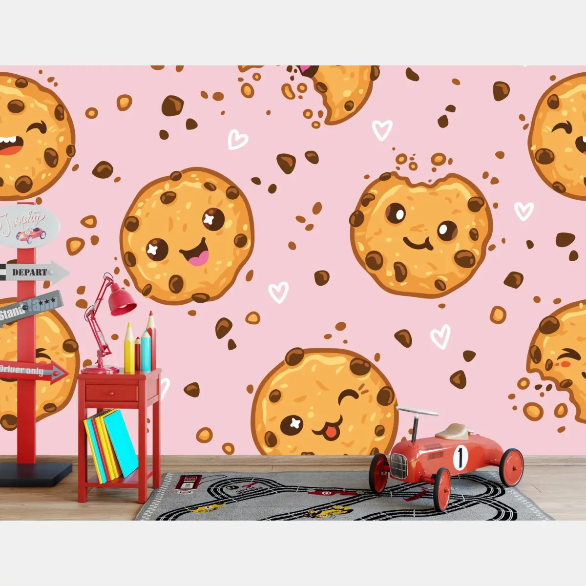 Fototapete niedliches kawaii-keksmuster auf rosa hintergrund – Pixers®