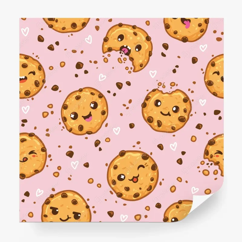 Fototapete niedliches kawaii-keksmuster auf rosa hintergrund