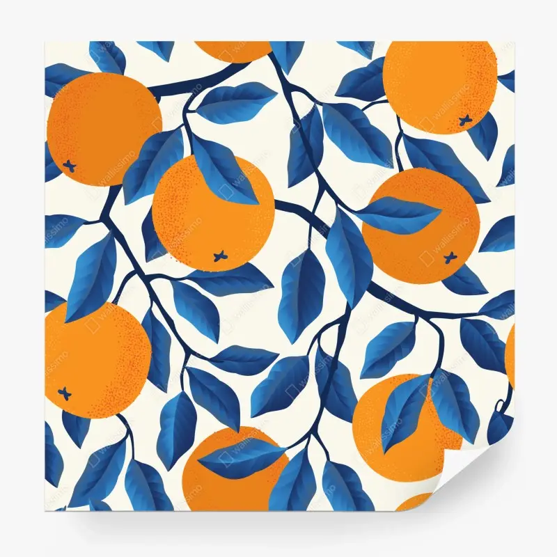 Fototapete kräftiges zitrusmuster in orange und blau