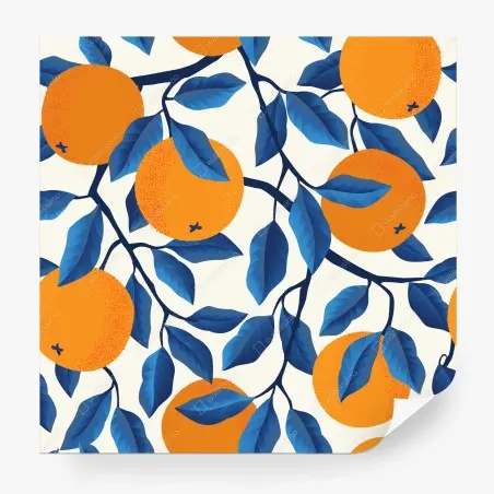 Fototapete kräftiges zitrusmuster in orange und blau – Pixers®