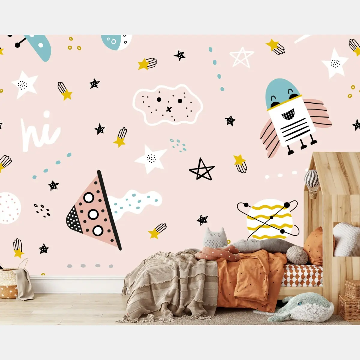 Fototapete verspieltes pastell-weltraummuster für kinder – Pixers®