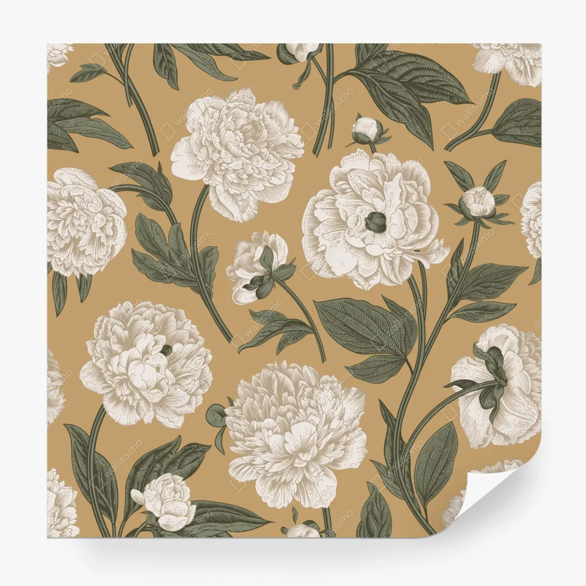 Fototapete vintage botanisches muster mit pfingstrosen – Pixers®