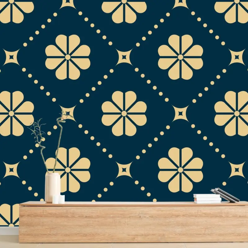 Fototapete türkis beiges blumen geometrisches muster