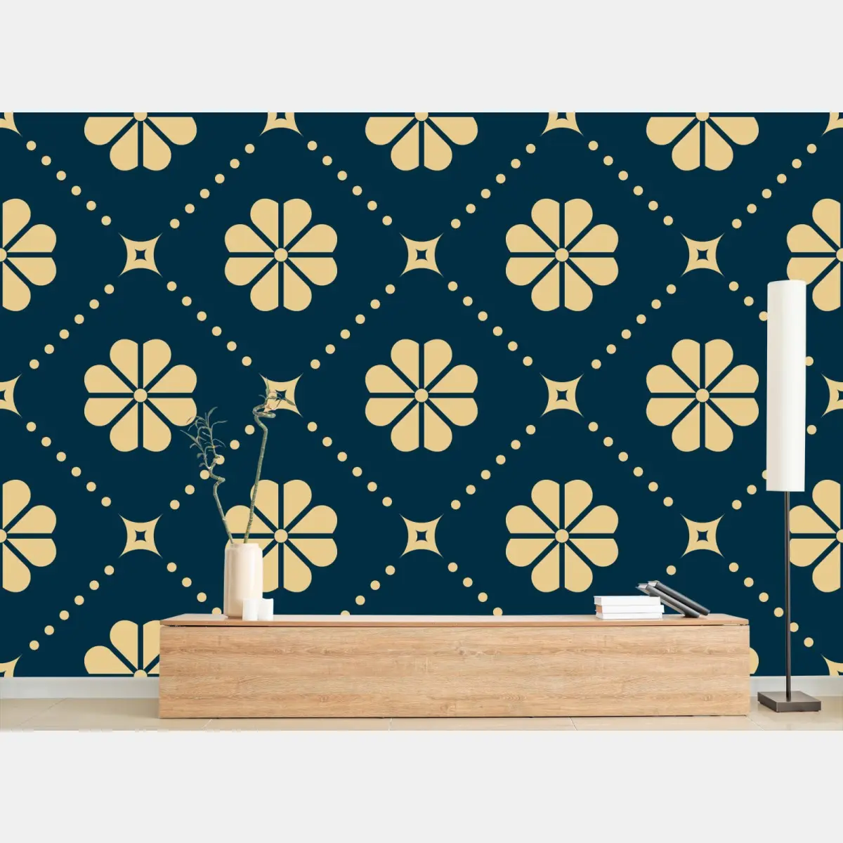Fototapete türkis beiges blumen geometrisches muster – Pixers®