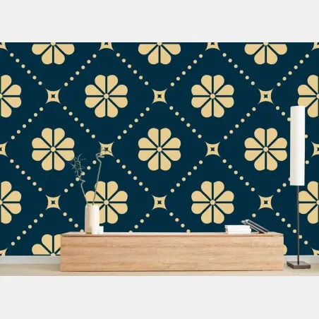 Fototapete türkis beiges blumen geometrisches muster – Pixers®