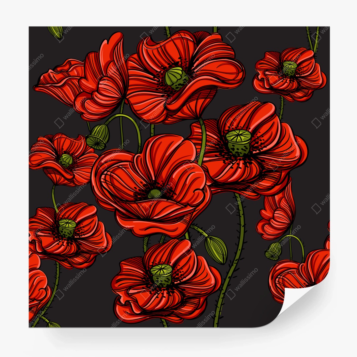 Fototapete kräftige rote mohnblumen illustration – Pixers®