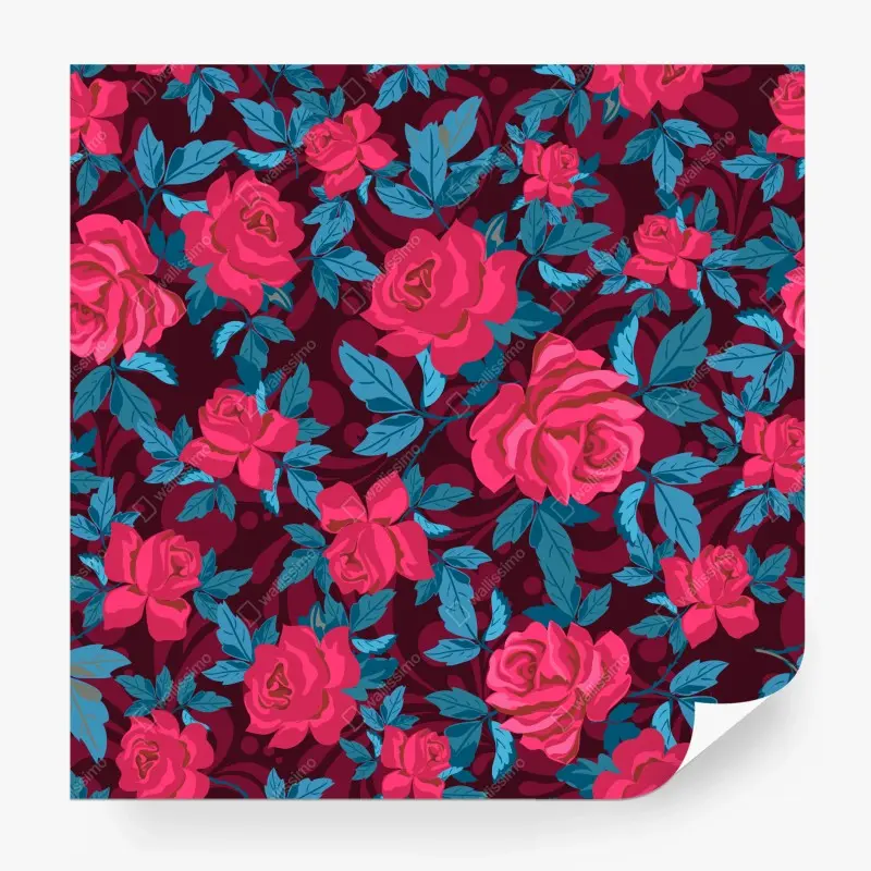 Fototapete vintage rosenmuster in rosa und türkis