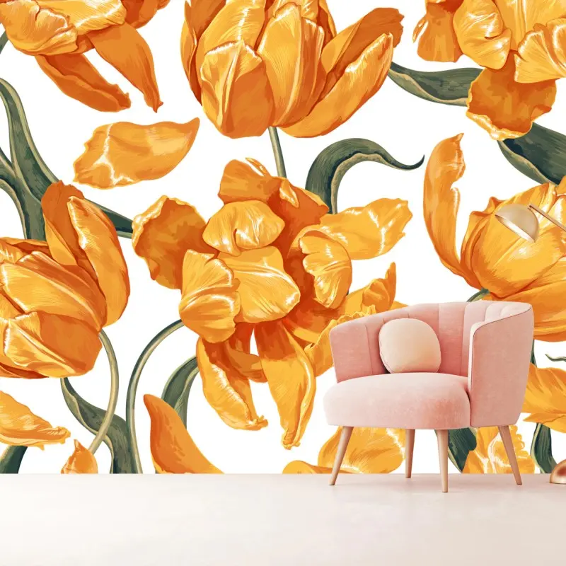 Fototapete muster mit lebhaften orangen tulpen