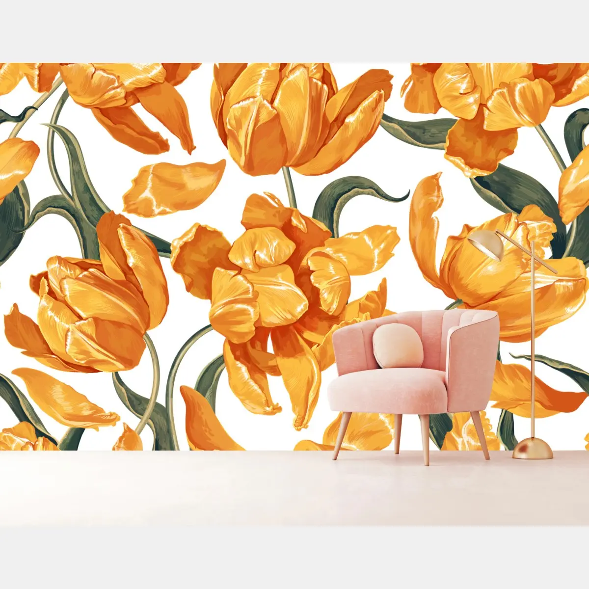 Fototapete muster mit lebhaften orangen tulpen – Pixers®