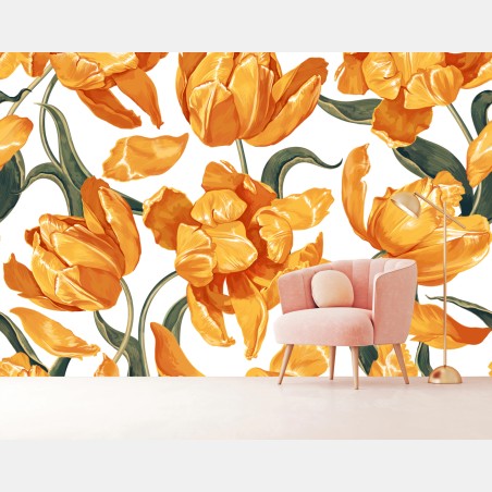 Fototapete muster mit lebhaften orangen tulpen – Pixers®