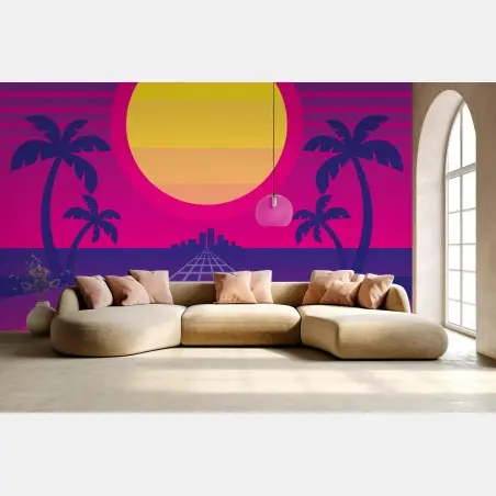 Fototapete neon sonnenuntergang skyline – Pixers®