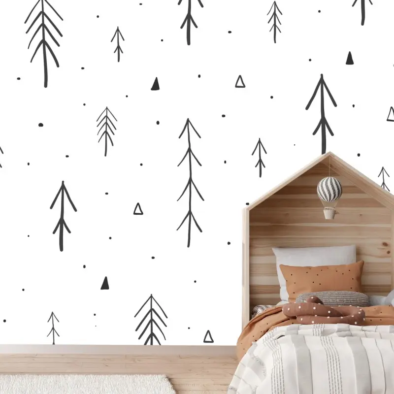 Fototapete minimalistisches muster mit handgezeichneten bäumen