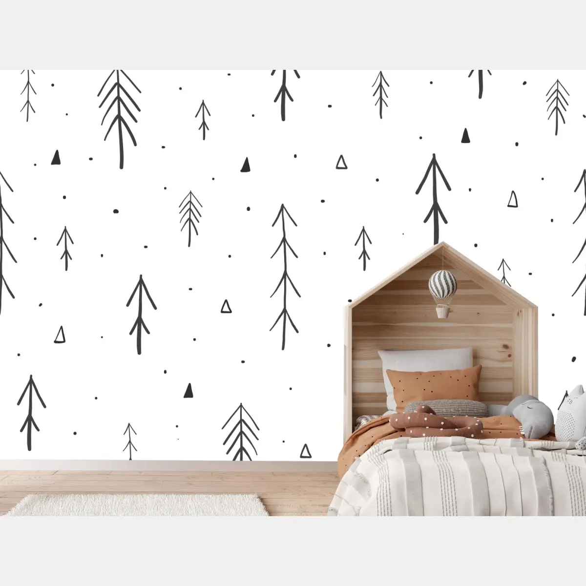 Fototapete minimalistisches muster mit handgezeichneten bäumen – Pixers®