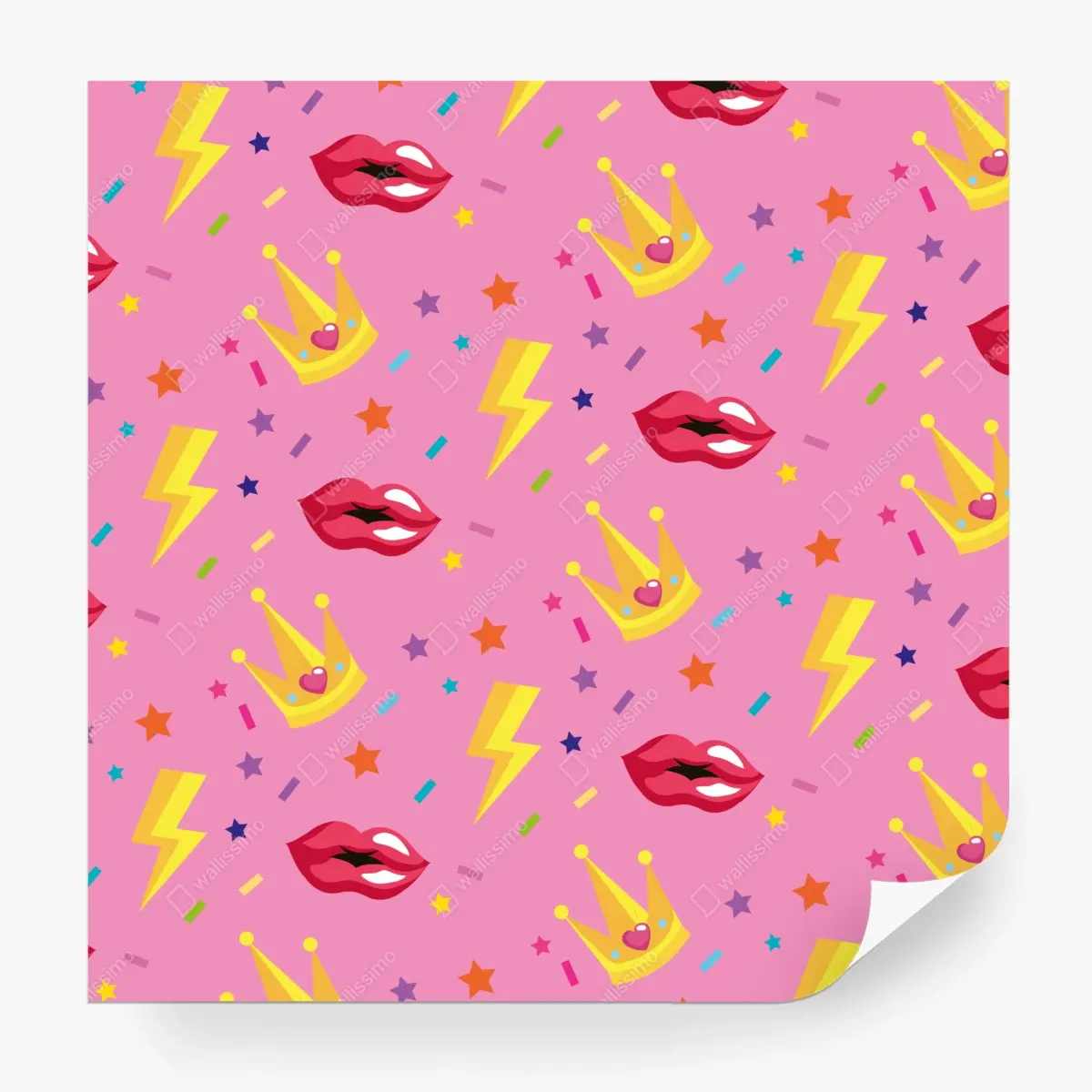 Fototapete verspieltes prinzessinnenmuster mit kronen und lippen – Pixers®