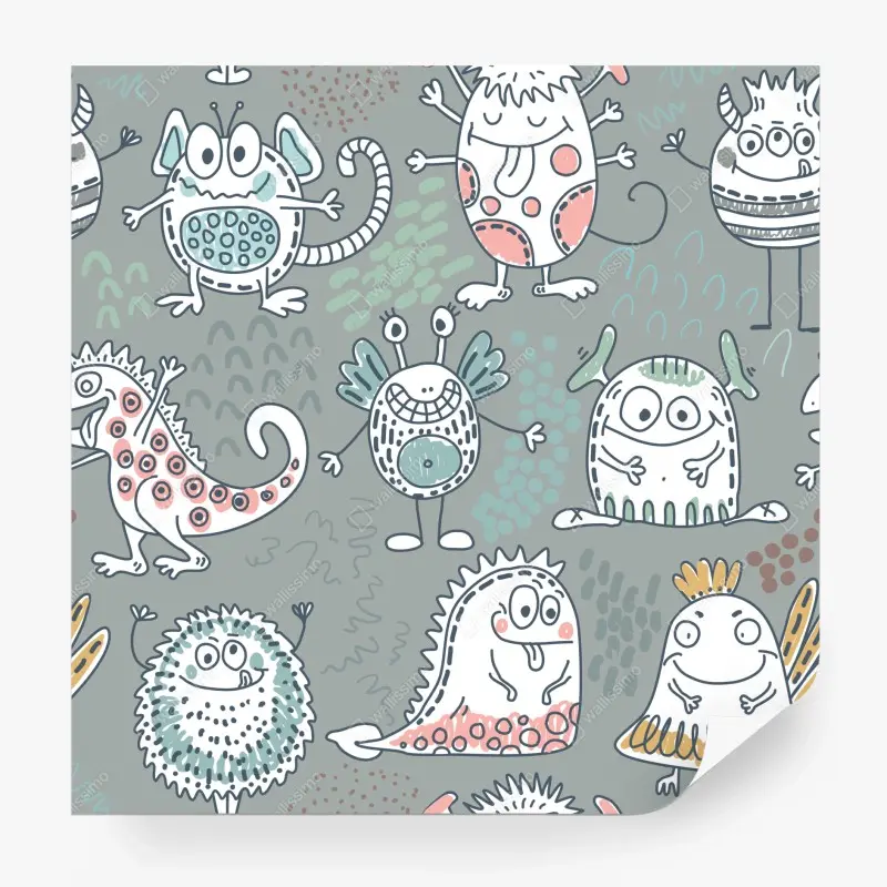 Fototapete verspieltes pastellmonster-muster