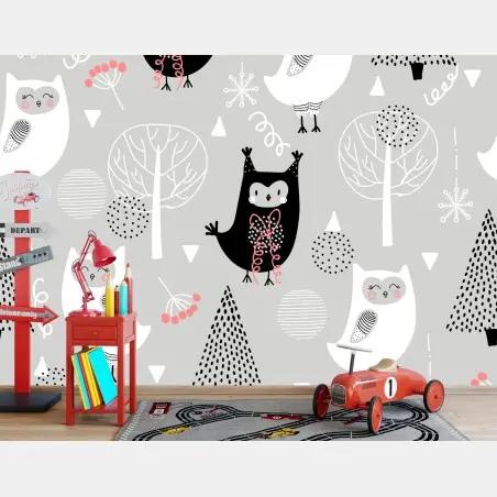 Fototapete skandinavisches eulenmuster für kinderzimmer – Pixers®