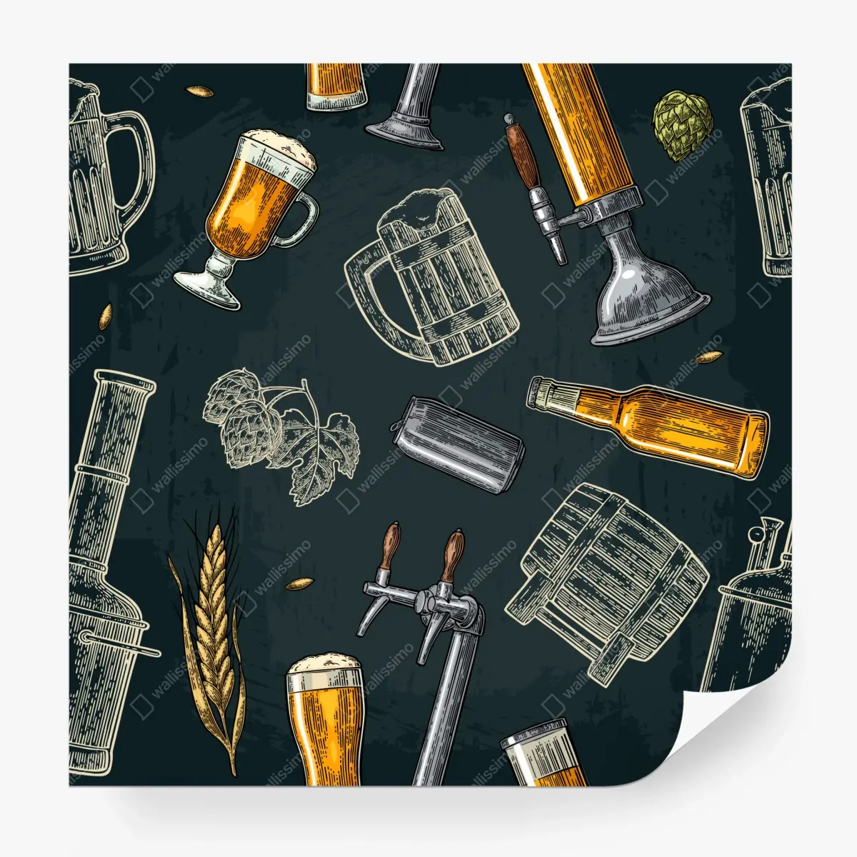 Fototapete vintage bier und brauerei muster – Pixers®