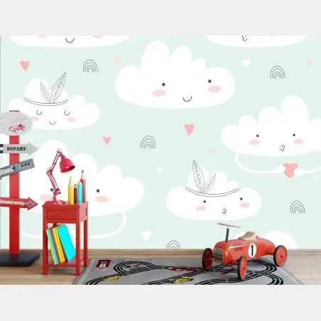 Fototapete lächelnde wolken pastellmuster fürs kinderzimmer – Pixers®