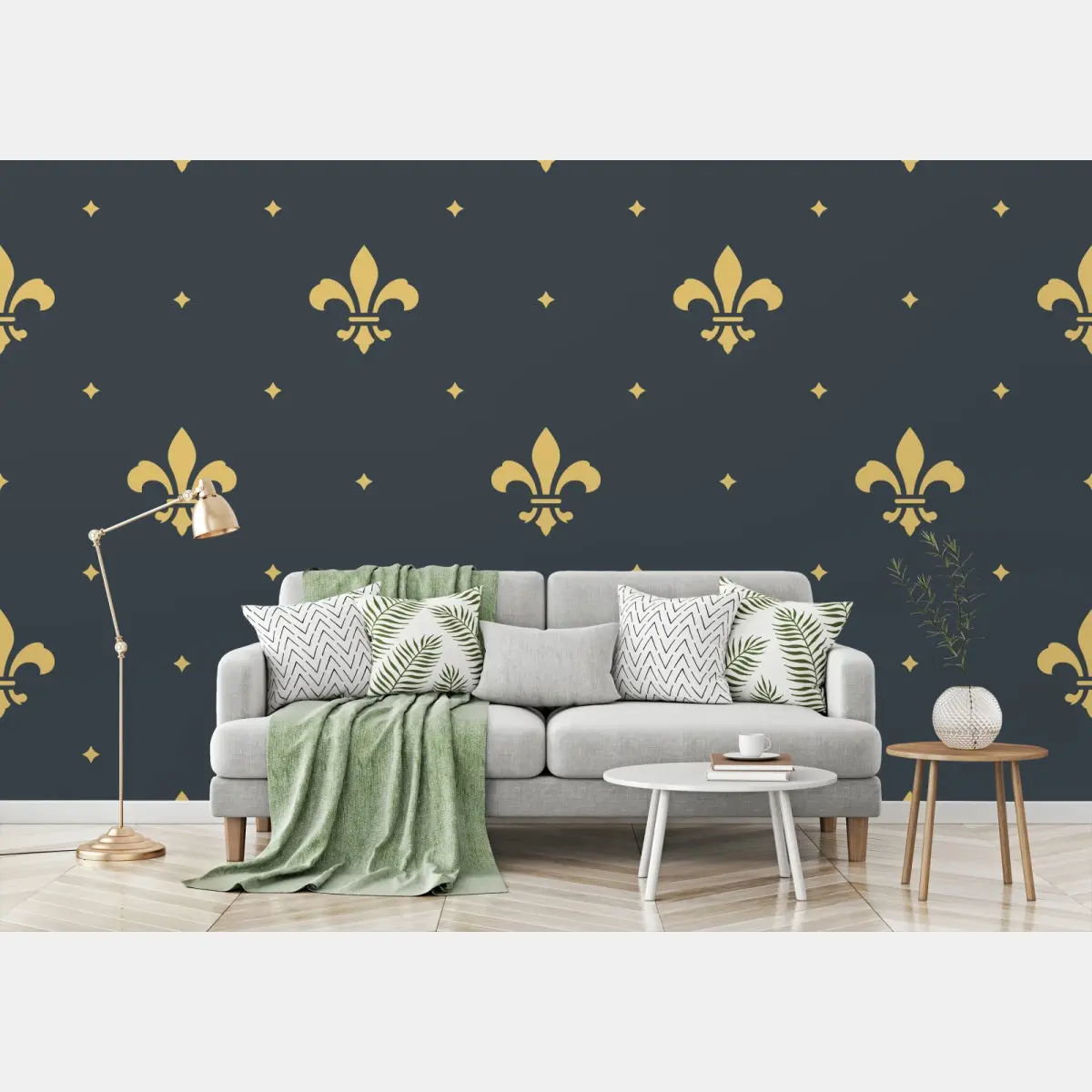 Fototapete goldenes lilienmuster auf dunklem hintergrund – Pixers®
