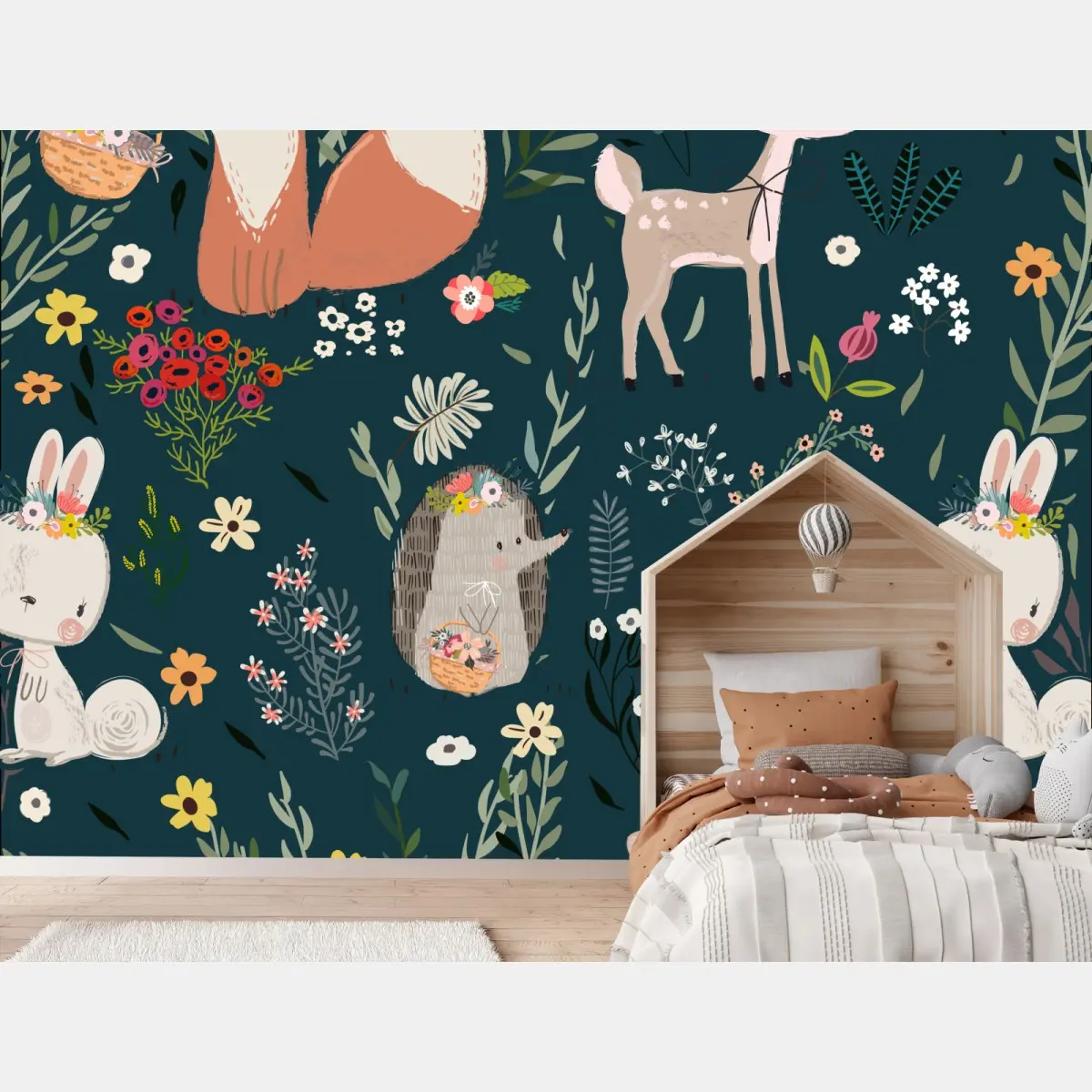 Fototapete waldfreunde blumenmuster fürs kinderzimmer – Pixers®
