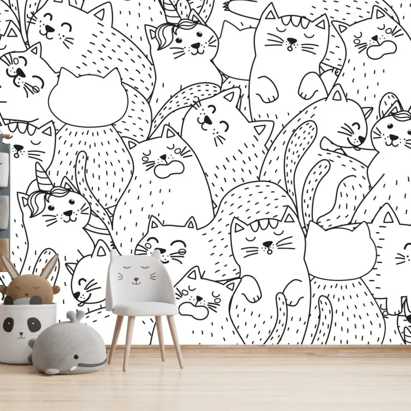 Fototapete verspieltes katzen-doodle muster