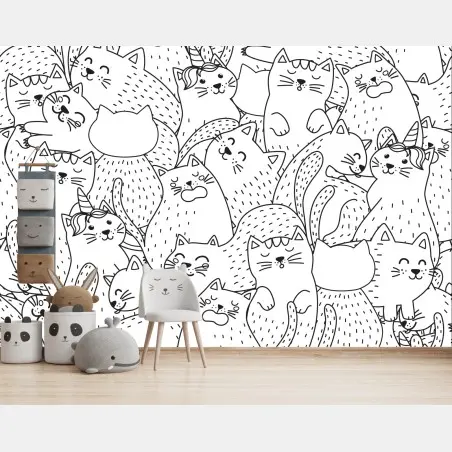 Fototapete verspieltes katzen-doodle muster – Pixers®