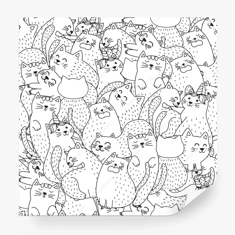 Fototapete verspieltes katzen-doodle muster
