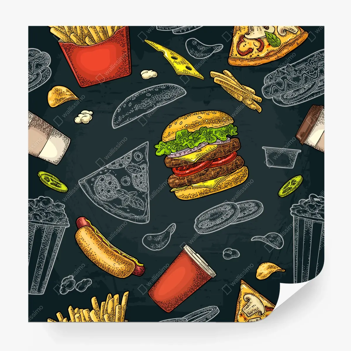 Fototapete vintage fast-food muster – Pixers®