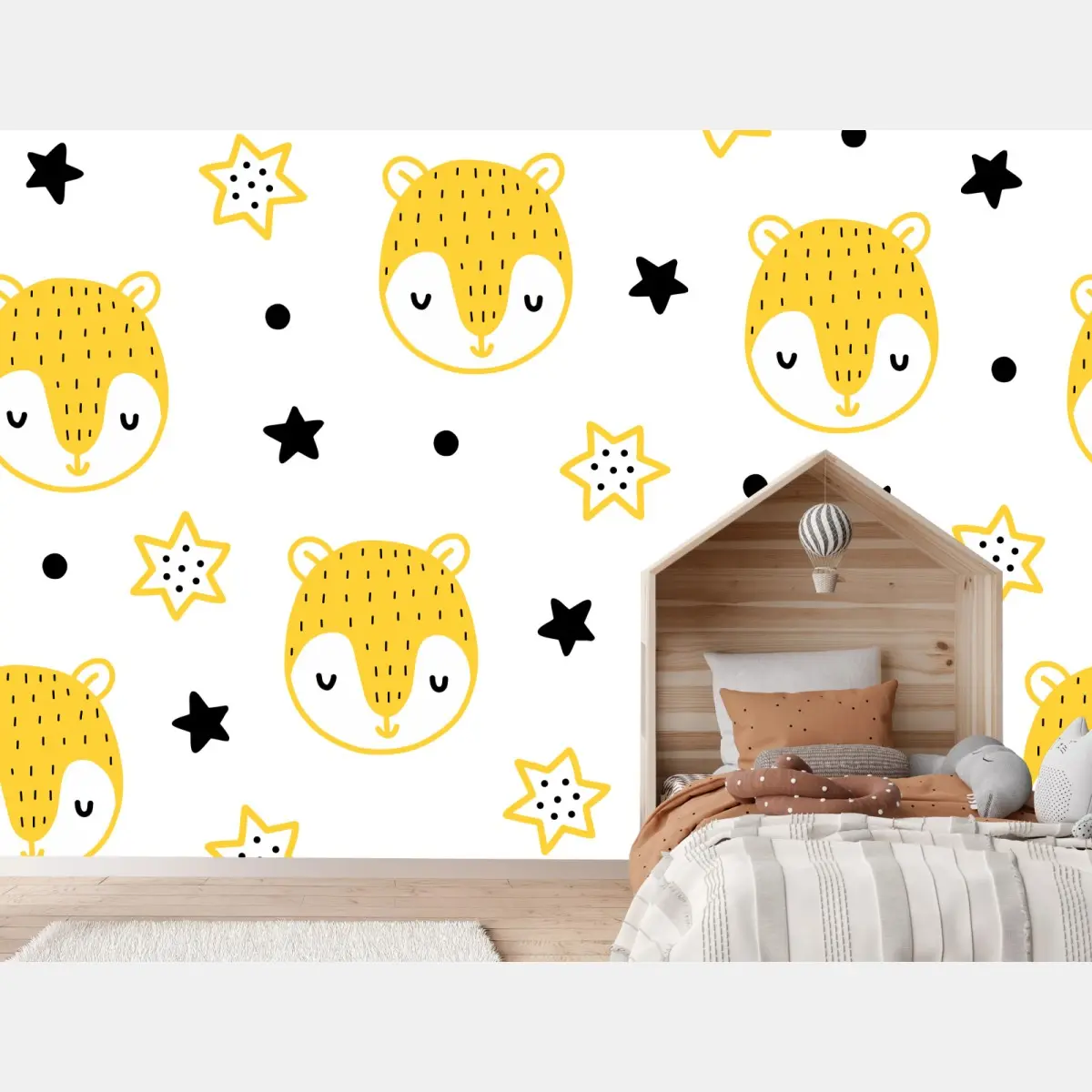 Fototapete niedliches gelbes tiergesichter muster für kinderzimmer – Pixers®