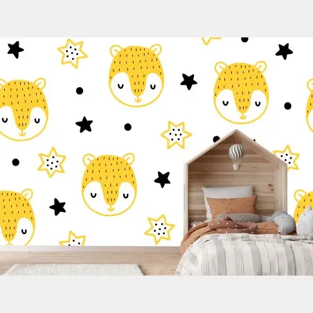 Fototapete niedliches gelbes tiergesichter muster für kinderzimmer – Pixers®
