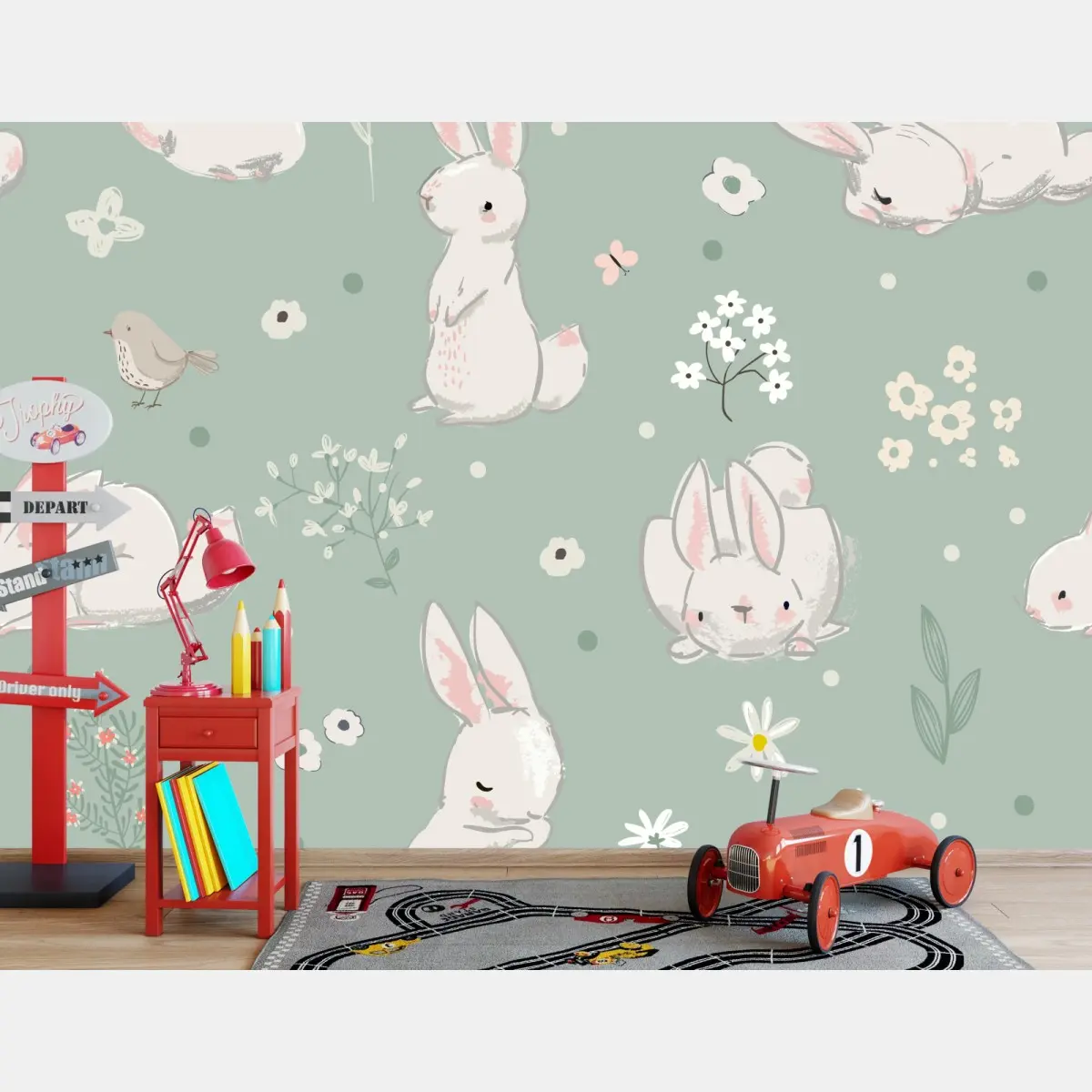 Fototapete pastell häschen muster fürs kinderzimmer – Pixers®