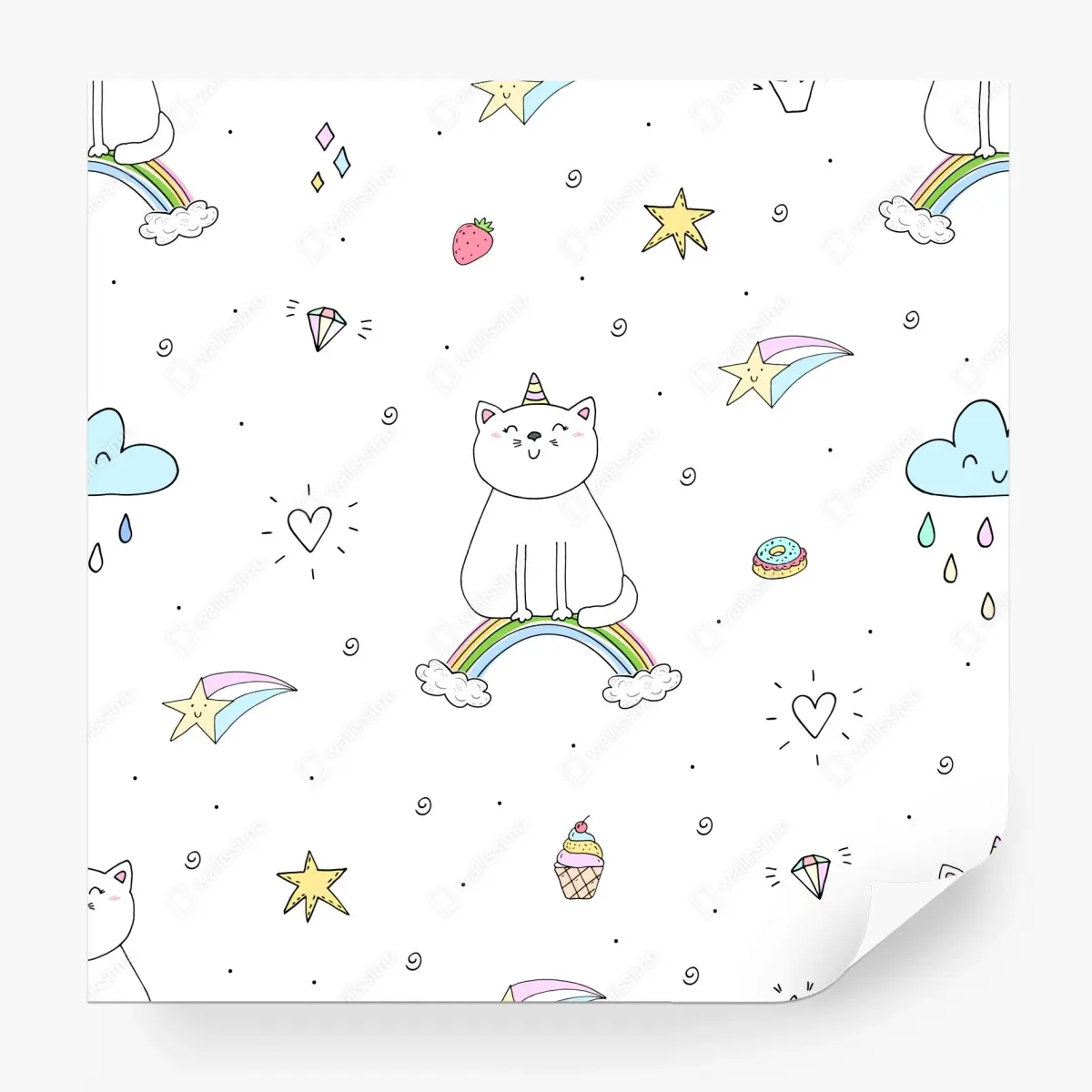 Fototapete pastell-einhornkatze auf dem regenbogen – Pixers®