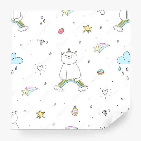 Fototapete pastell-einhornkatze auf dem regenbogen – Pixers®