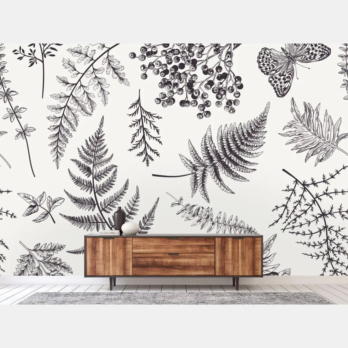 Fototapete monochromes botanisches blättermuster – Pixers®