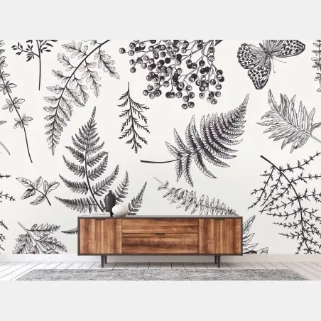 Fototapete monochromes botanisches blättermuster – Pixers®
